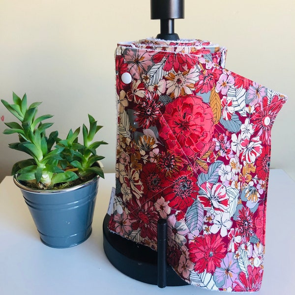 Large Red Floral Paper Towels, Reusable paperless towel, eco friendly un-paper towel