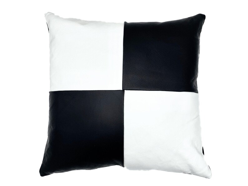 Black/white Checkered Authentic Leather Pillow Cover Only or Etsy