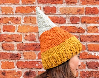 Candy Corn Pixie Hat, Halloween Elf Hat, Gnome Hat