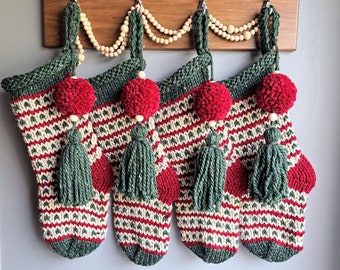 Hand knit Christmas tocking scandinavian holiday decor