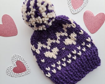 Little Hearts Hand Knit Toque Beanie