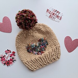 Knit Valentine Heart Hat, Big Heart Beanie