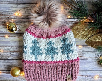 Pine Tree Hat, Ski Tuque, Knit Winter Beanie