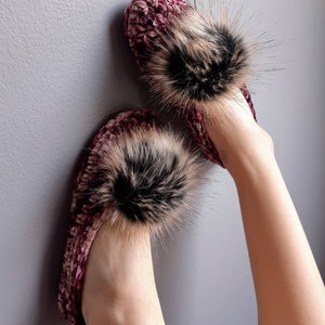 Wedding Gift, Bachelorette Party Gift, Fluffy Slippers for Women, Bridesmaids Proposal Gift Ginger Plum