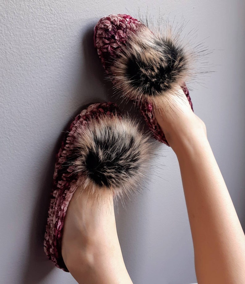 Wedding Gift, Bachelorette Party Gift, Fluffy Slippers for Women, Bridesmaids Proposal Gift Ginger Plum