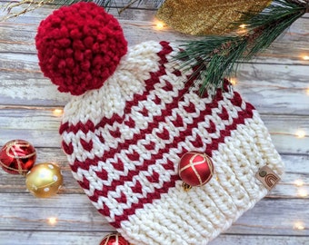 Valentines Knit Hat, Winter Tuque