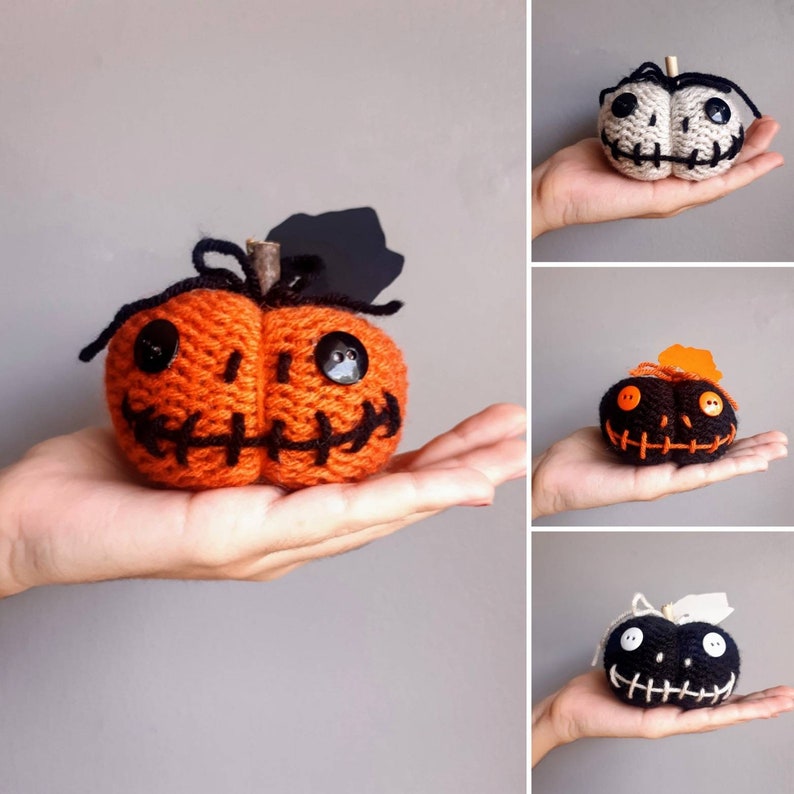 Halloween Pumpkins, Spooky Knitted Pumpkins, Jack-o-lantern, Halloween Decor 