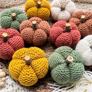 Handmade Knit Pumpkin: Fall Farmhouse Decor, Real Twig Stem, Size Small
