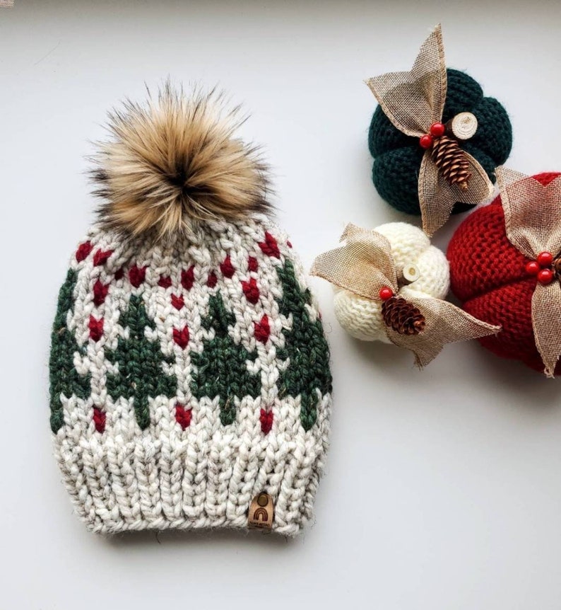 Pine Tree Hat, Ski Tuque, Knit Winter Beanie image 3
