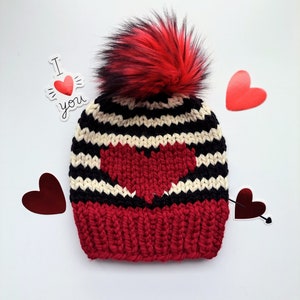 Knit Valentine Heart Hat, Big Heart Beanie
