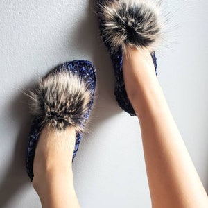 Wedding Gift, Bachelorette Party Gift, Fluffy Slippers for Women, Bridesmaids Proposal Gift Navy