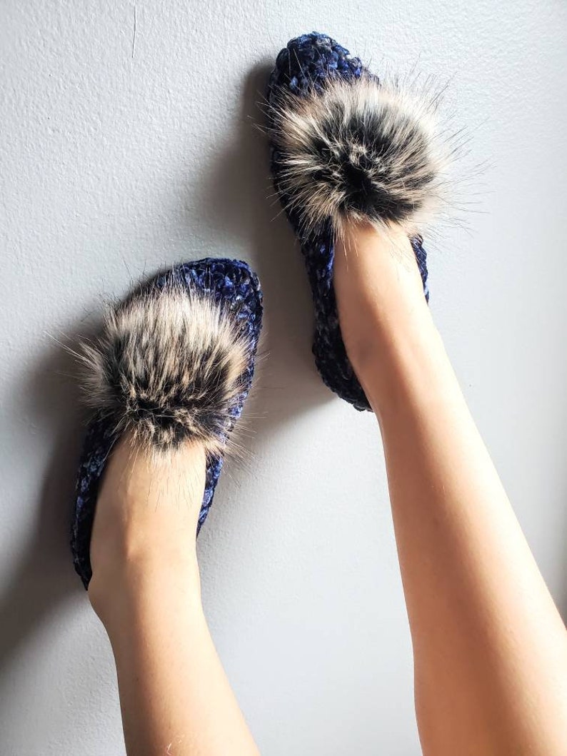 Wedding Gift, Bachelorette Party Gift, Fluffy Slippers for Women, Bridesmaids Proposal Gift Navy