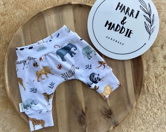 Harem Baby Pants , Baby Shower/ New Parent Gift, Handmade Baby Clothing- African Animals