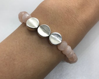 Luna gemstone bracelet, pink quartz bracelet, handmade silver bracelet, sterling silver, gemstone bracelet, pink gemstone bracelet