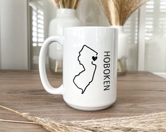 Custom Hometown and State with Heart Ceramic Mug | 15 oz | Housewarming Gift | New Home | New Apartment | dishwasher safe | microwave safe