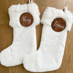 Stocking Tag | round wooden stocking tag | custom name, font, and size