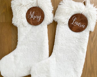 Stocking Tag | round wooden stocking tag | custom name, font, and size