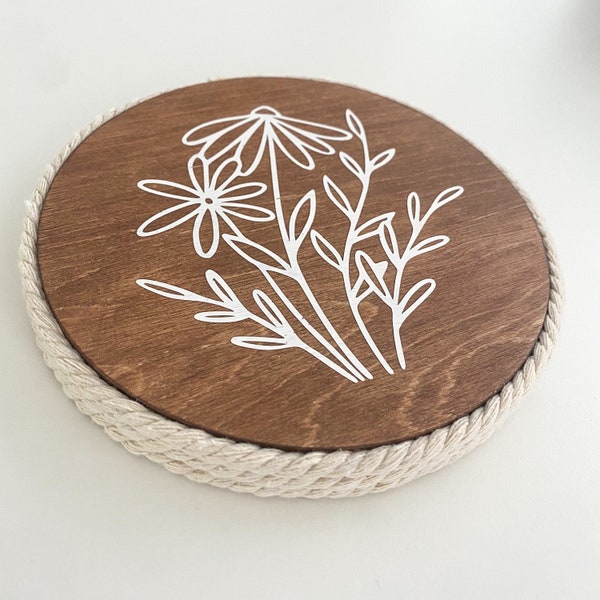 XL Vase and Plant Coaster with Floral Design | 6 inch wooden coaster | full cork bottom | XL coaster | pitcher coaster | bottle coaster