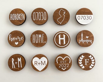 Wooden Magnets with Strong Hold | custom hometown magnets | 1.5 inches round | housewarming gift | moving gift | engagement gift