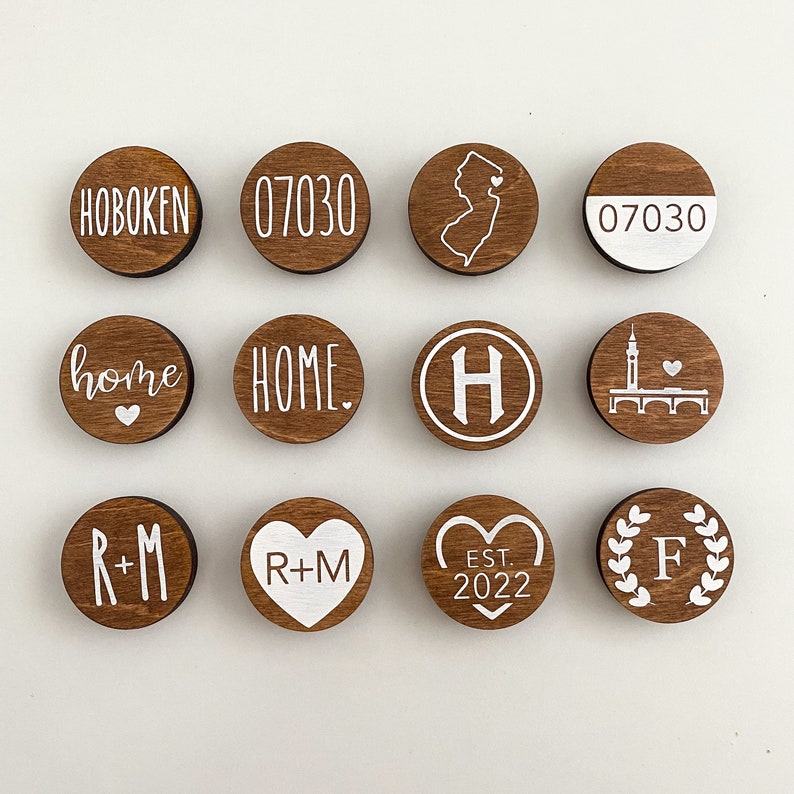 Wooden Magnets with Strong Hold custom hometown magnets 1.5 inches round housewarming gift moving gift engagement gift image 1