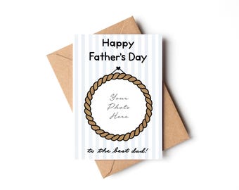Father’s Day Card | Custom Wording and Photo | Nautical Frame with Striped Background