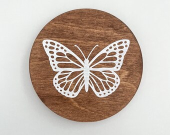 Butterfly Coaster | painted wooden coaster with full cork bottom | housewarming gift | Mothers Day Gift