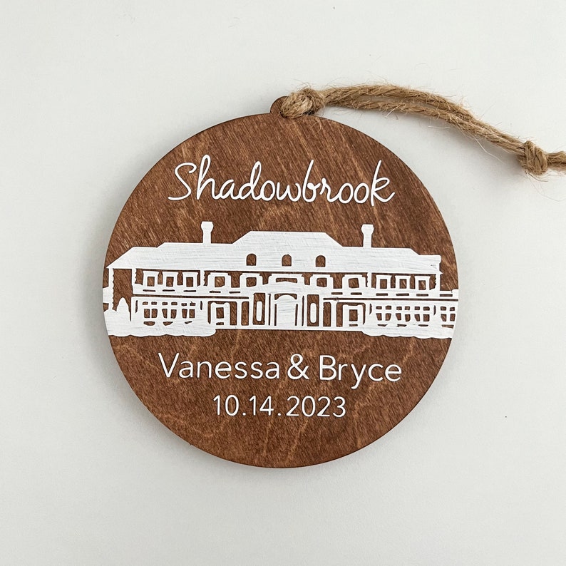 Shadowbrook at Shrewsbury keepsake ornament Shrewsbury, NJ custom names and date engagement, bridal shower, wedding, anniversary gift image 1