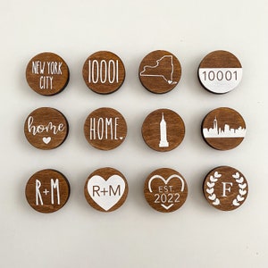Wooden Magnets with Strong Hold custom hometown magnets 1.5 inches round housewarming gift moving gift engagement gift image 2