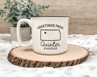 Custom Greetings From Mug | 18oz | Custom City and State | Dishwasher Safe | Microwave Safe | camper style mug | housewarming gift