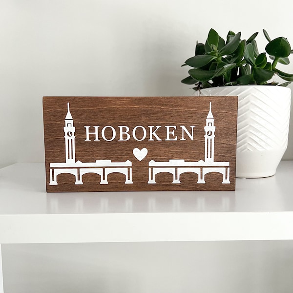 Hoboken Clocktower Wooden Sign | Standing Bookshelf Sign | 8x4 inches | Hoboken, NJ | Lackawanna Clocktower
