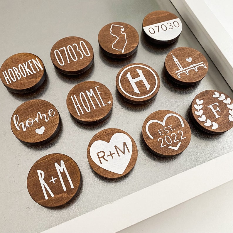 Wooden Magnets with Strong Hold custom hometown magnets 1.5 inches round housewarming gift moving gift engagement gift image 4