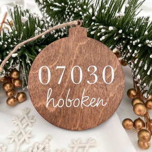 Zip Code and City Wooden Ornament customizable 3.5 inches option to personalize back housewarming gift moving gift image 1