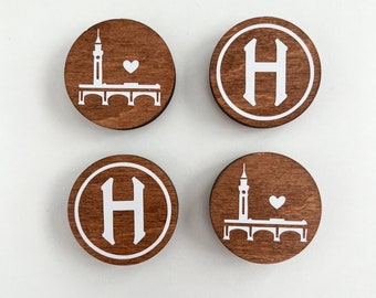Hoboken Magnets | Wooden Lackawanna clocktower and H design with strong-hold ceramic magnet on back | housewarming | apartment warming