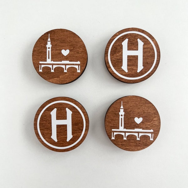 Hoboken Magnets | Wooden Lackawanna clocktower and H design with strong-hold ceramic magnet on back | housewarming | apartment warming