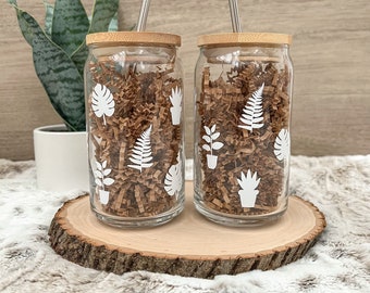 Plant Lover Wrap Around Glass | 16oz | Cold Beverage Glasses | beer can shaped glass | house plants | plant parent