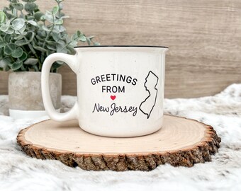 Custom Greetings From State Mug | 18oz | Customizable | Dishwasher Safe | Microwave Safe | camper style mug