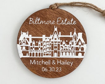 Biltmore Estate Ornamento in legno / Asheville, NC / nomi personalizzati e data / fidanzamento, addio al nubilato, matrimonio, regalo ricordo di anniversario