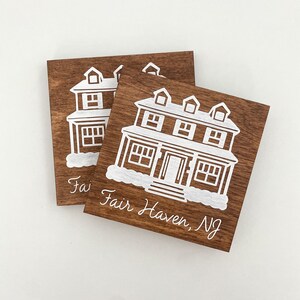 Custom Home Coasters | set of 2 | wooden coaster with cork bottom | house portrait | housewarming gift | closing gift