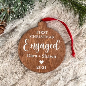 Engaged Wooden Ornament 3.5 inches Customizable First Christmas Engaged Ornament Engagement Gift Bridal Shower Gift image 3