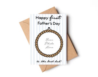 First Father’s Day Card | Custom Wording and Photo | Nautical Frame with Striped Background