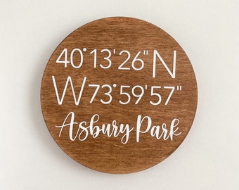 Wooden Coaster | Custom Coordinates | Latitude Longitude GPS Coordinates | full cork bottom | housewarming gift | moving gift | new apt