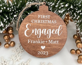Engaged Wooden Ornament | 3.5 inches | Customizable | First Christmas Engaged Ornament | Engagement Gift | Bridal Shower Gift
