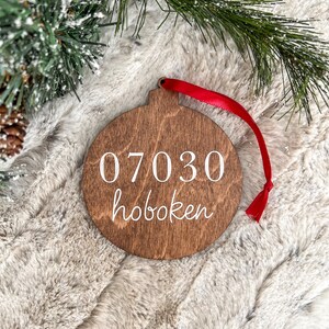 Zip Code and City Wooden Ornament customizable 3.5 inches option to personalize back housewarming gift moving gift image 3