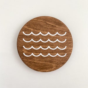 Wave Coaster | hand painted wooden coaster with full cork bottom | housewarming gift | beach house coaster | coastal decor
