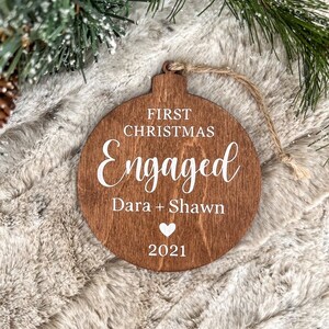 Engaged Wooden Ornament 3.5 inches Customizable First Christmas Engaged Ornament Engagement Gift Bridal Shower Gift image 2