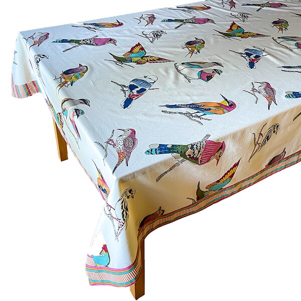 Bird Print Tablecloth 60x96", Handmade, Country style, Boho, Rustic, Stain resistant, Rectangular - Multi color