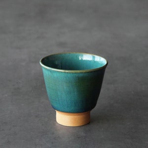 Deep Green Glaze Agano Ware | Sake Cup | Sencha Tea Cup | Japanese Pottery