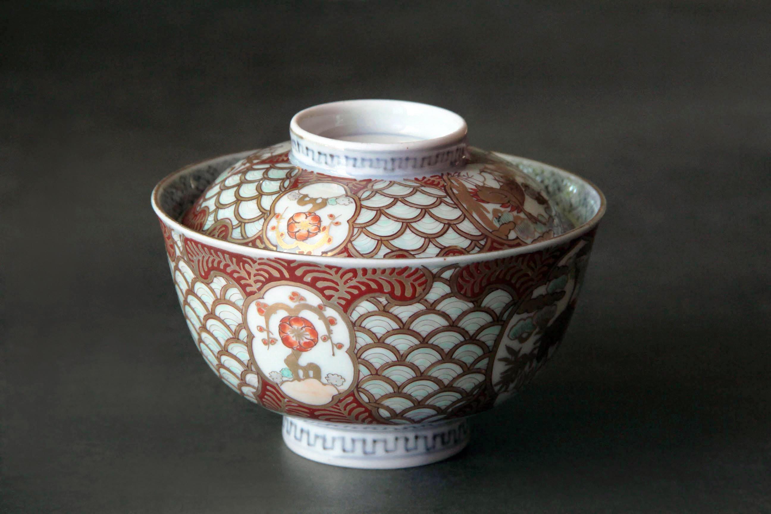 古伊万里 蓋付き椀（金彩赤文様）（江戸～明治時代） - Etsy 日本