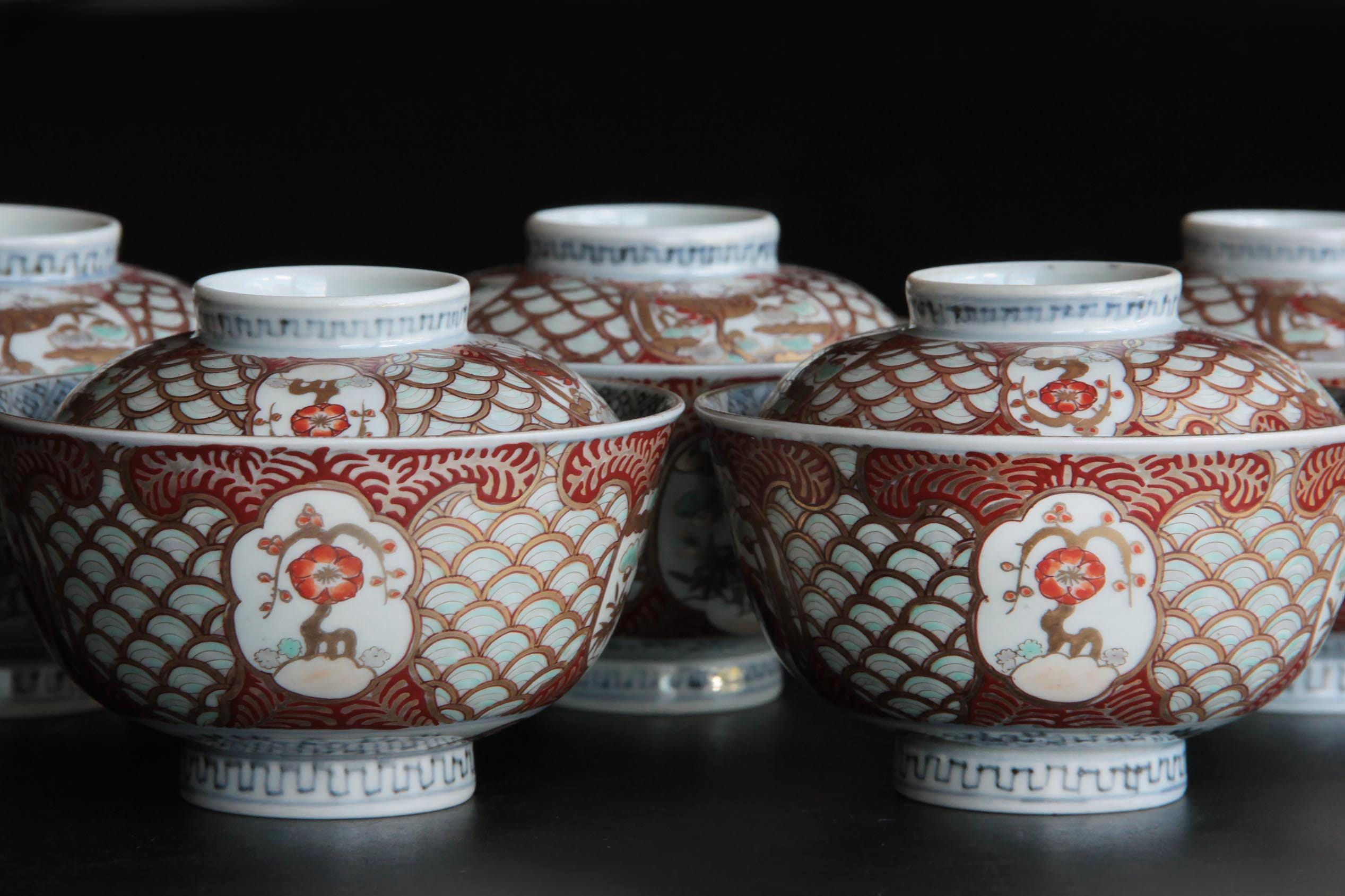 古伊万里 蓋付椀（金赤文様）（江戸～明治時代） - Etsy 日本