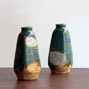 Vintage Sake Bottle | Vase  | Oribe-Yaki | Japanese Pottery | Tokkuri